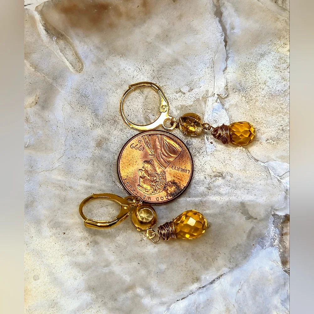 Genuine 1.48 Carats Small Citrine Dainty Gold Plated Earrings
